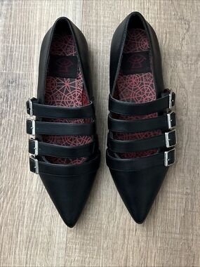 Strange Cvlt Coven Multi Strap pointed Whimsy Goth Flats size 6
